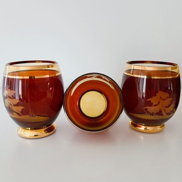 Vintage Bohemian Czech Etched Tree Glasses - Picture 6 of 9